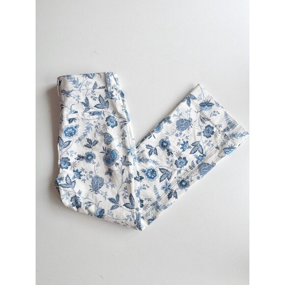DEREK LAM 10 CROSBY Meloe White Blue Floral Stretch Twill Cropped Pants, Size 2 - Picture 7 of 16